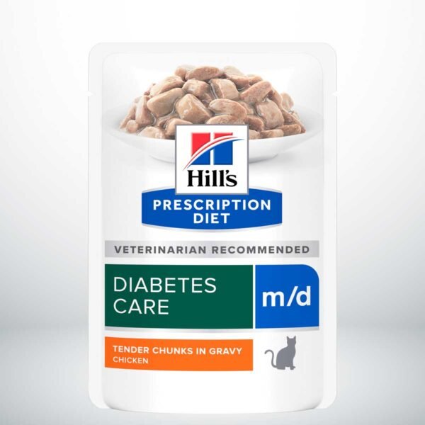 607210-Hill's Prescription Diet m/d Cuidado de la Diabetes alimento húmedo para gatos pollo - Bolsitas de 85g x 12 unidades