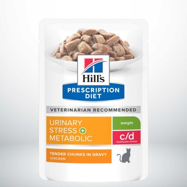 607549-Hill's Prescription Diet c/d Multicare Stress + Metabolic alimento húmedo para gatos con pollo - bolsitas de 85g x 12 unidades