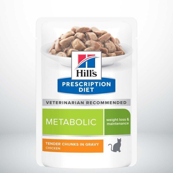 607555-Hill's Prescription Diet Metabolic Control de Peso alimento húmedo para gatos con pollo - Bolsitas de 85g x 12 unidades